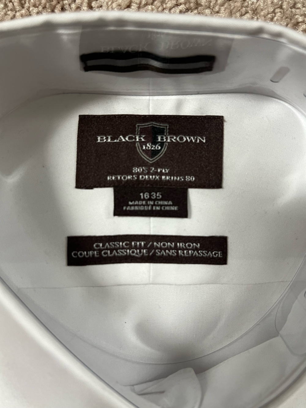 Black Brown 1826 White Men's Dress Shirt with Contrast Tag